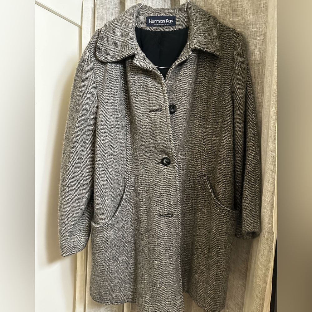 Herman Kay Women's Classic Gray Wool Herringbone Coat